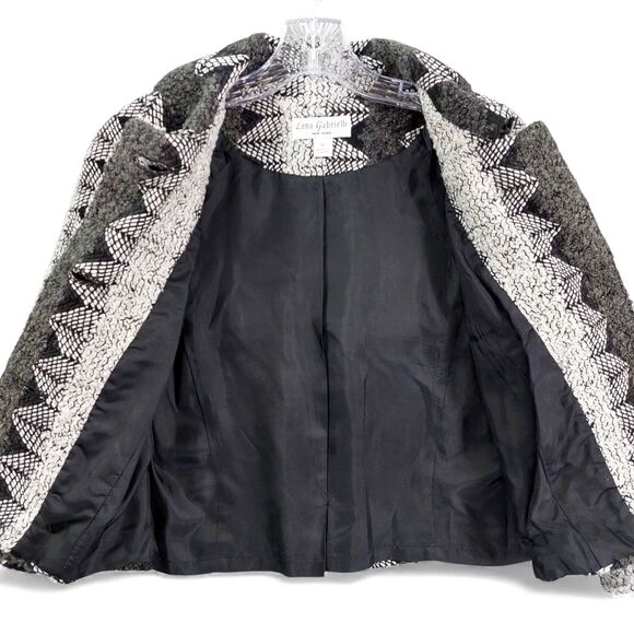 Lena Gabrielle New York Jacket Sz 6 Wool Blend Geometric Bouclé Button Front - Picture 6 of 9